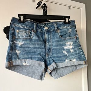 ae hi-rise shortie super stretch denim shorts